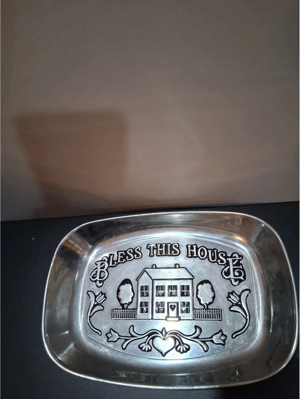 Vintage Pewter Bread  Tray , Wilton  Armetale, Bless This House 9 1/ 4